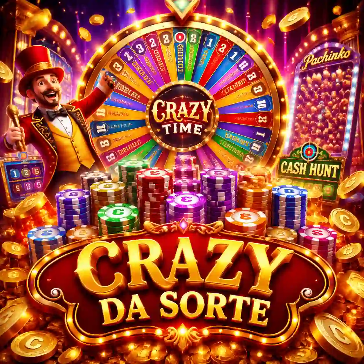 Tela do jogo ao vivo Crazy Time com roda colorida e apresentador